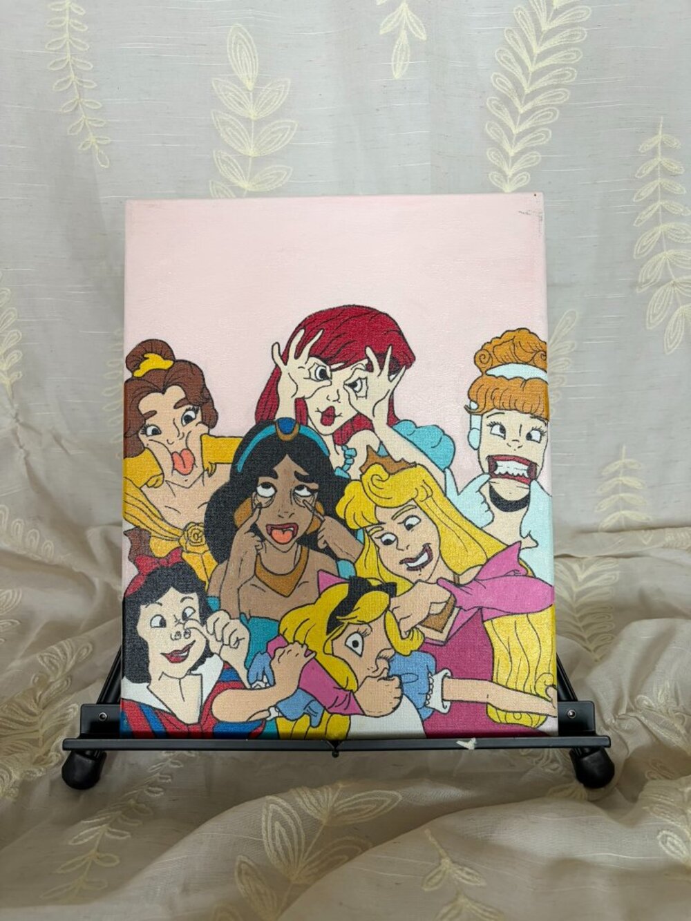 Hand Painted Funny Princess Acrylic Canvas Colorful Wall Art 11x14